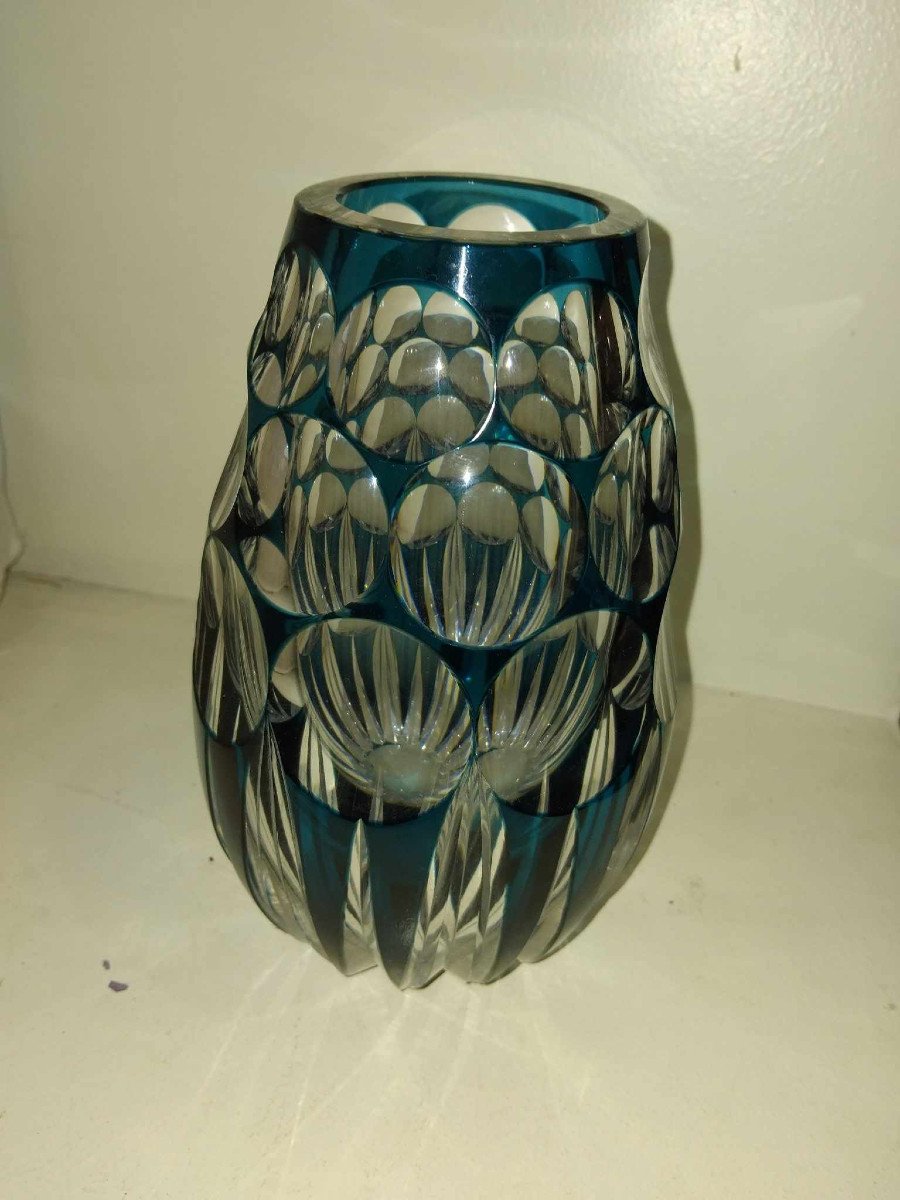 Vase En Cristal St Lambert Bleu Modèle Adp36 De 1925-photo-1