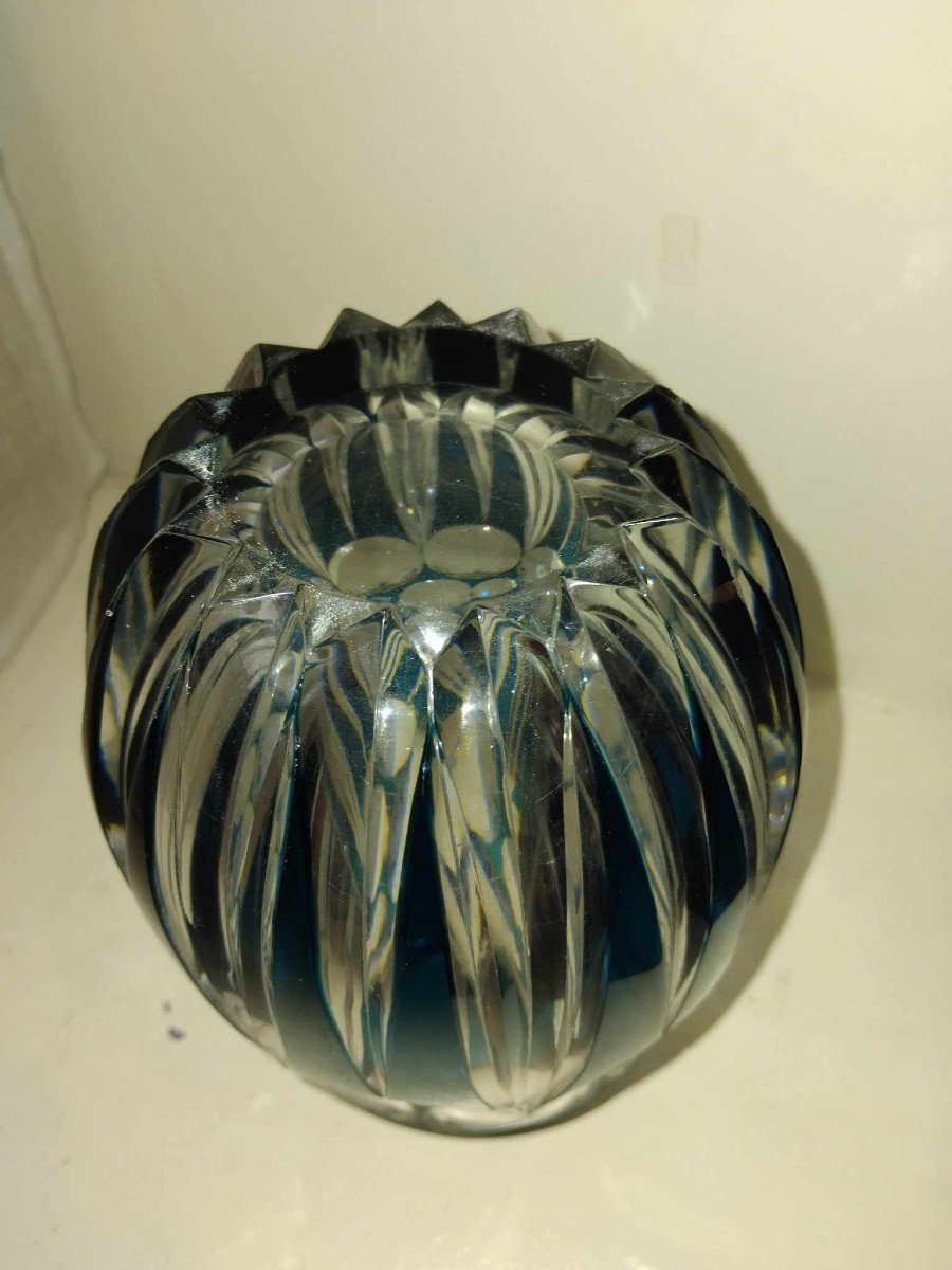 Vase En Cristal St Lambert Bleu Modèle Adp36 De 1925-photo-6