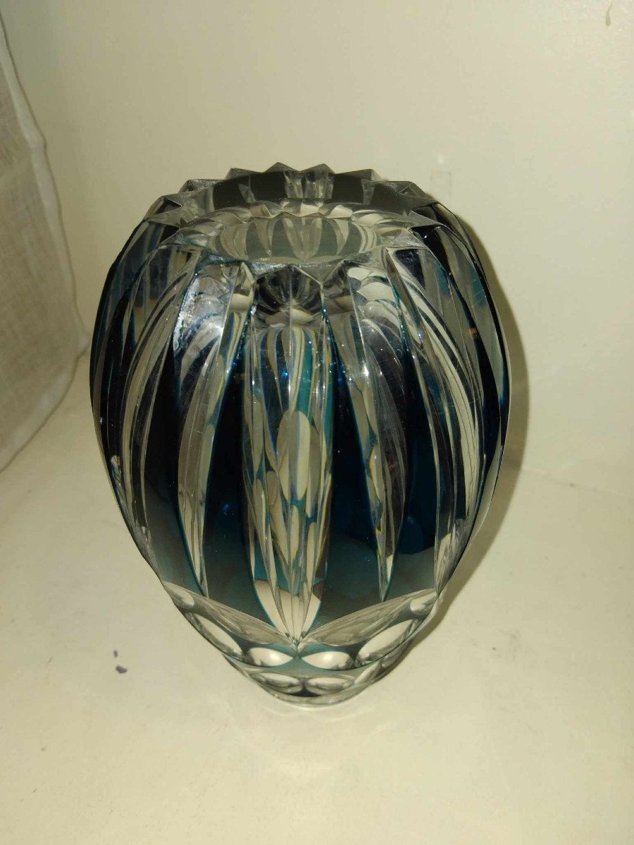 Vase En Cristal St Lambert Bleu Modèle Adp36 De 1925-photo-7