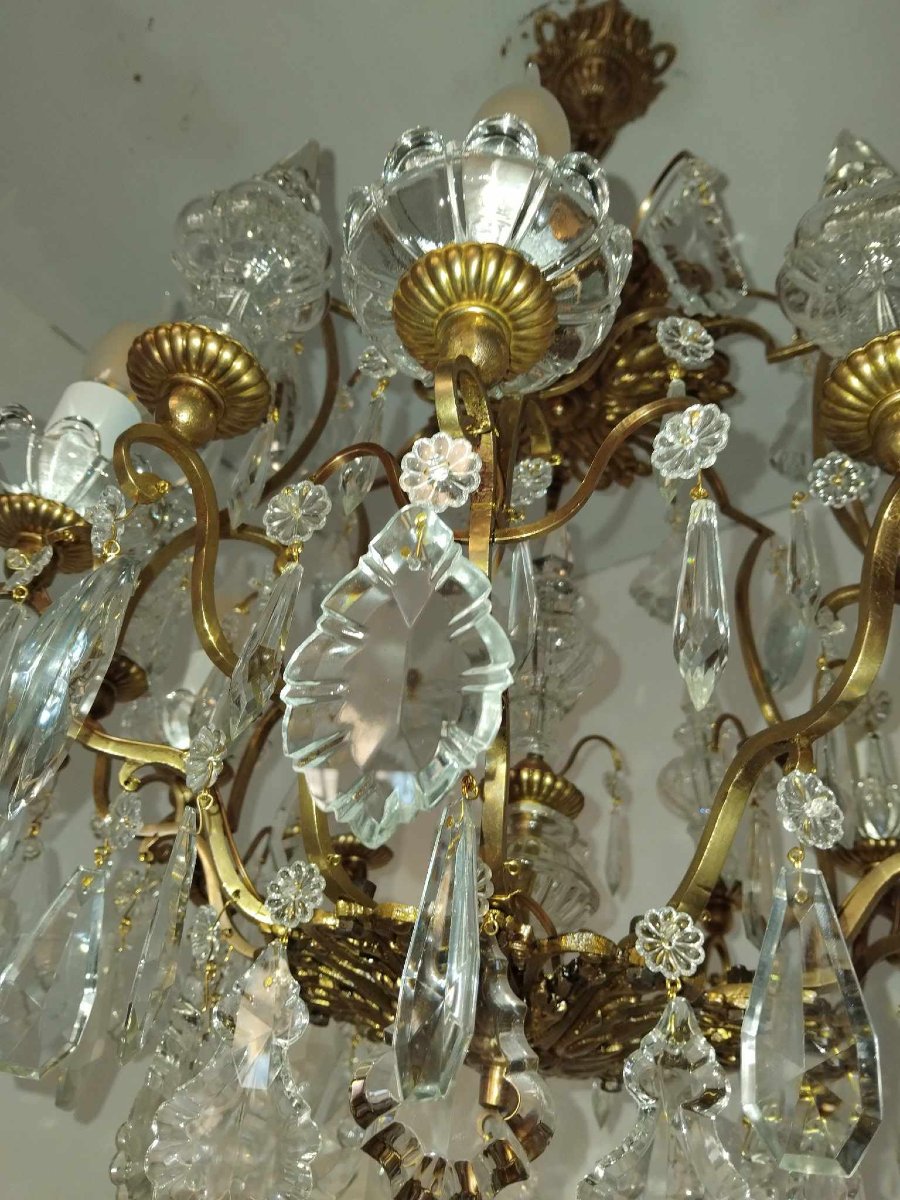 6-light Cage Chandelier With Crystal Dagger, Late 19th Century-photo-6