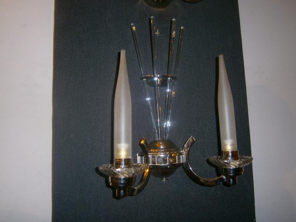 Vintage Art Deco Beautiful Pair Of Wall Sconces 2-photo-4