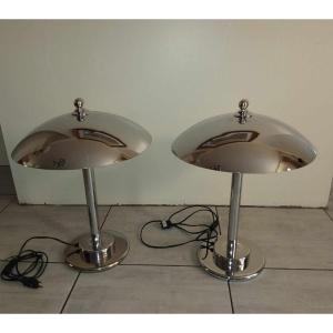 Pair Of Bauhaus Style Chrome Mushroom Lamps