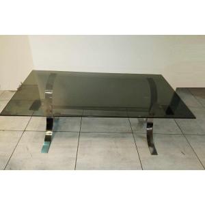 70's Chrome Metal And Smoked Glass Coffee Table