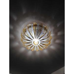 70s Round Ceiling Light In Pressed Molded Glass