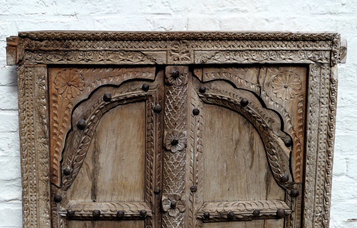 Large Carved Wood Window - India - Nineteenth Century-photo-3