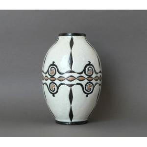 Charles Catteau - Vase En Grès Africaniste - Décor D821