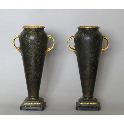 Paire De Vases En Bronze - Paul Louchet
