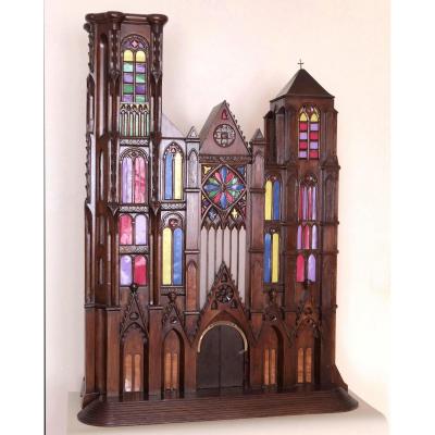 Model Of Bourges Cathedral In Carved Wood