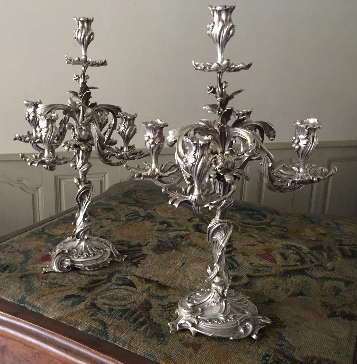 Pair Of Large 19th Century Silver Bronze Candelabra-photo-2