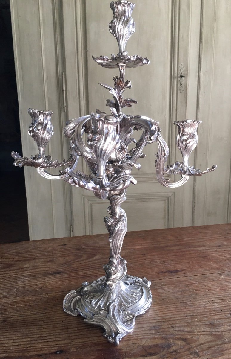 Pair Of Large 19th Century Silver Bronze Candelabra-photo-4