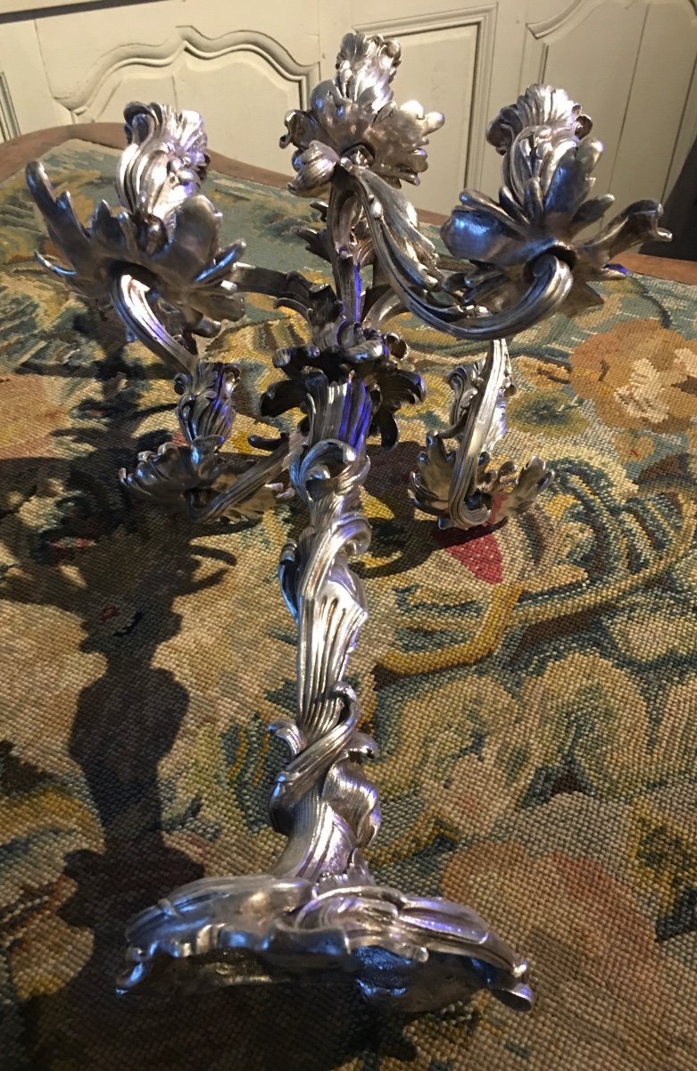Pair Of Large 19th Century Silver Bronze Candelabra-photo-5