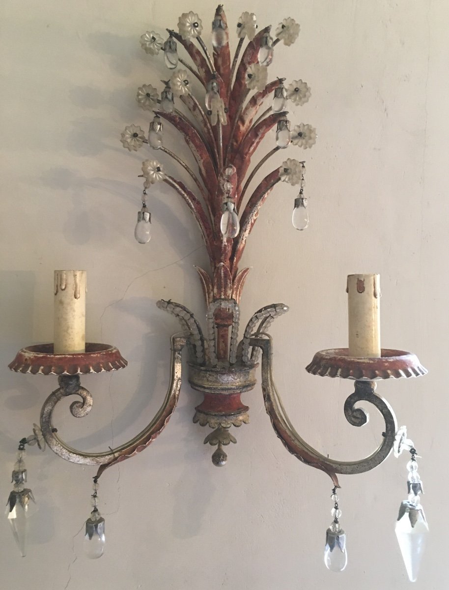 Pair Of Sconces With 2 Branches Late 19th Early 20th -photo-3