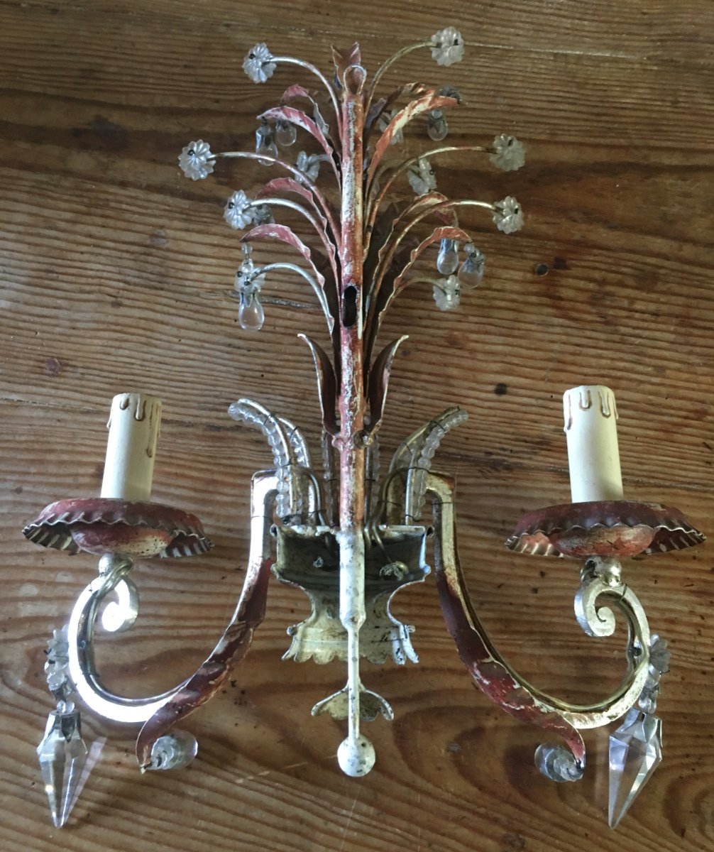 Pair Of Sconces With 2 Branches Late 19th Early 20th -photo-6
