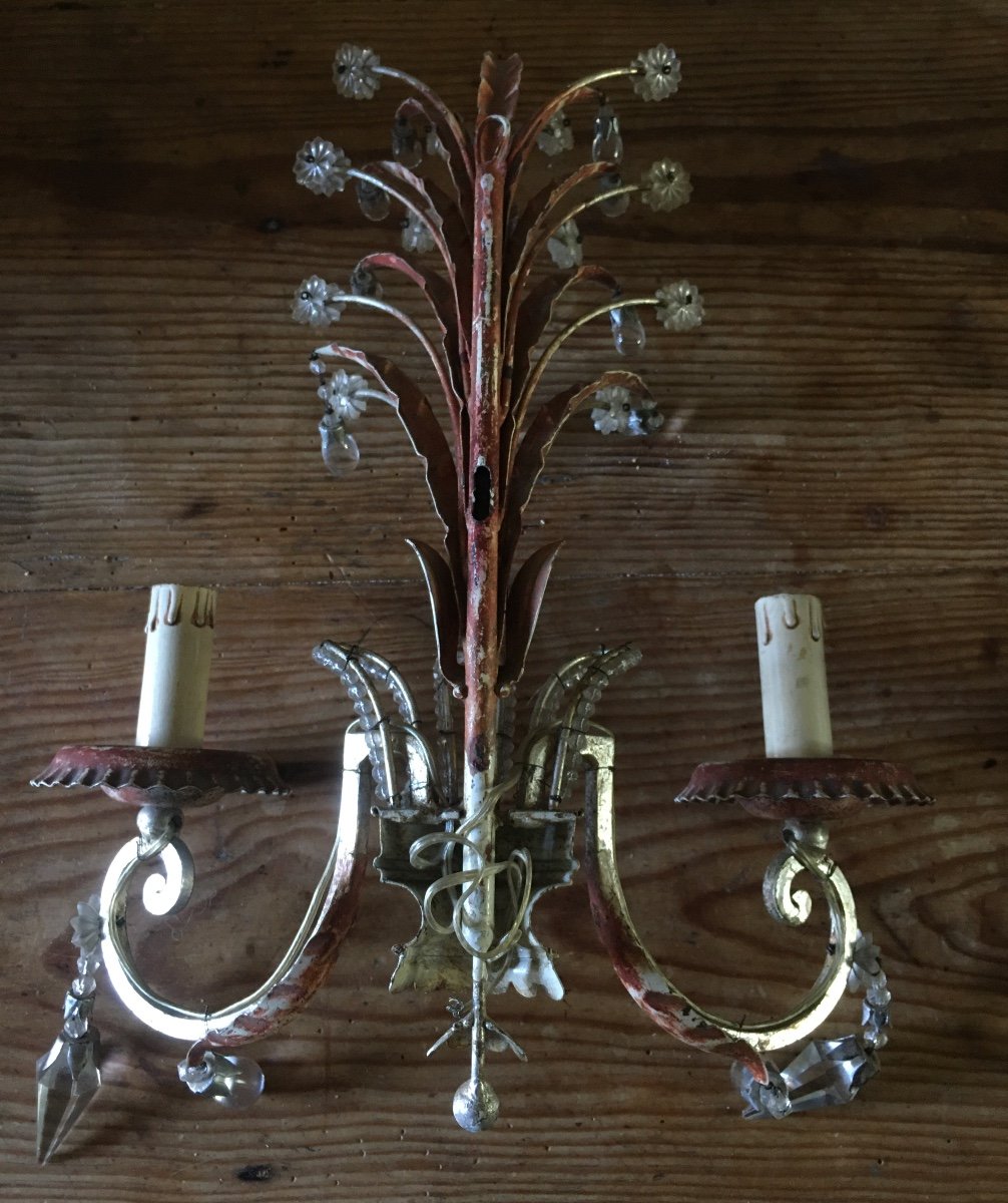 Pair Of Sconces With 2 Branches Late 19th Early 20th -photo-7