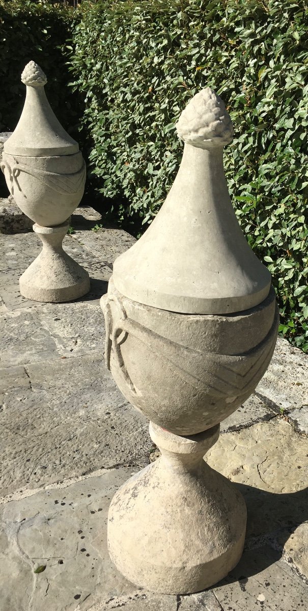 Pair Of 18th Century Stone Covered Pots-photo-5