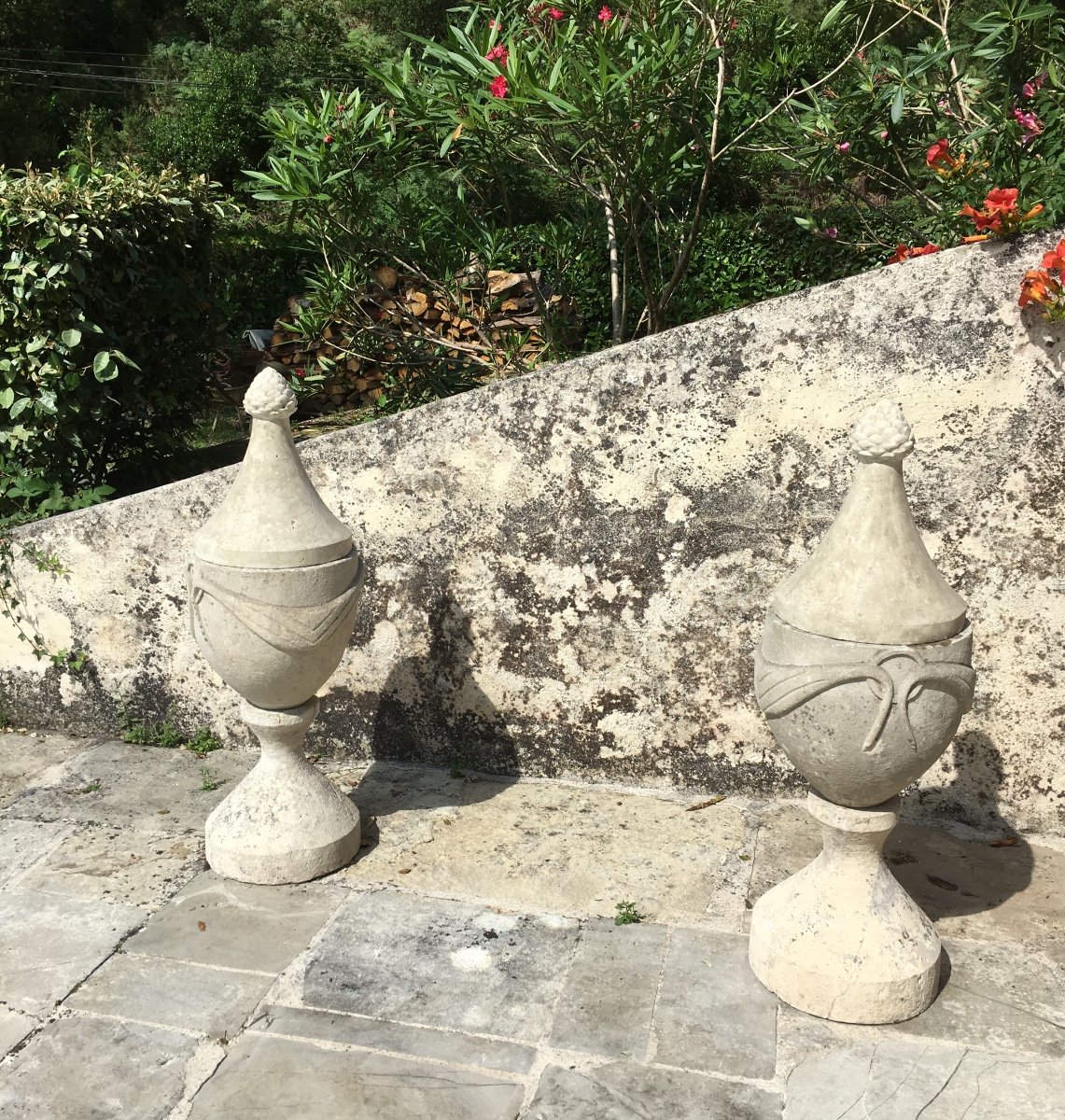 Pair Of 18th Century Stone Covered Pots-photo-7