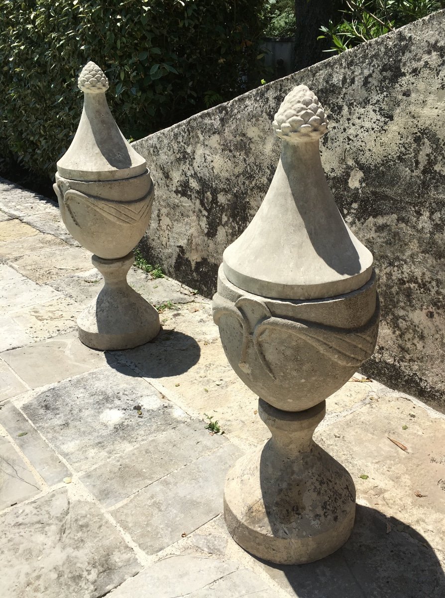 Pair Of 18th Century Stone Covered Pots-photo-8