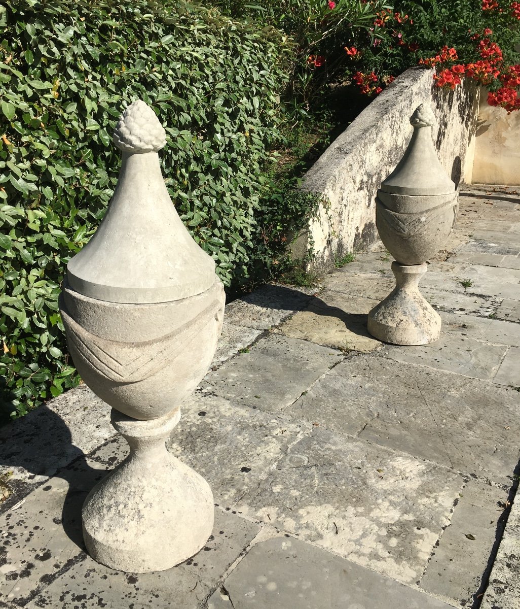 Pair Of 18th Century Stone Covered Pots