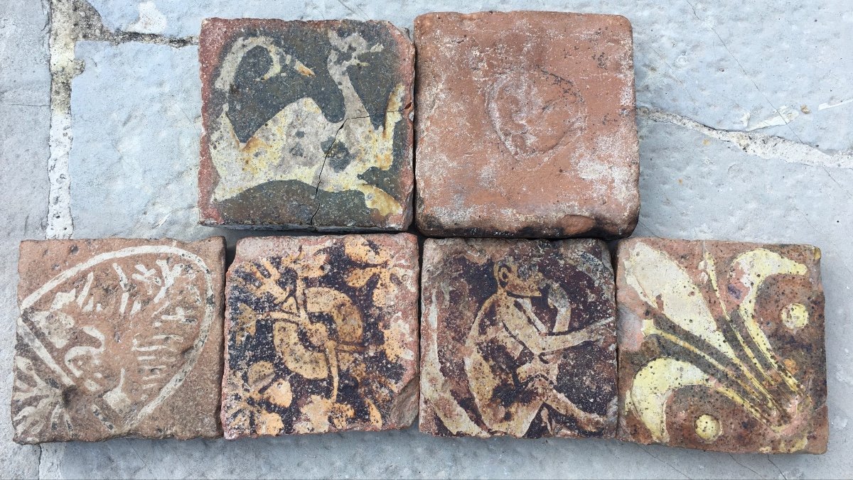 Set Of 6 Medieval Or XV XVI Century Terracotta Tiles 