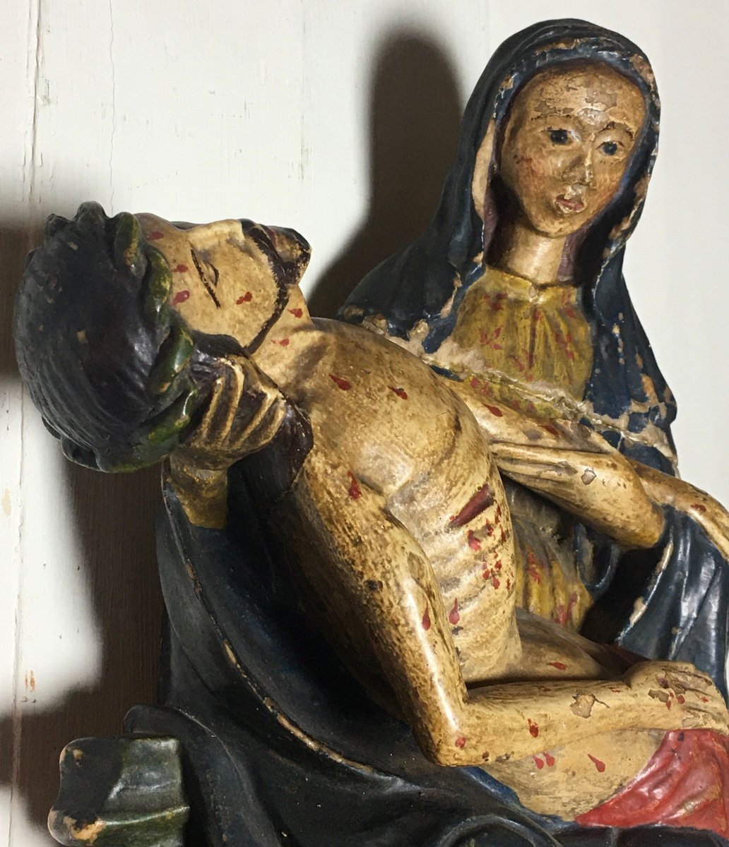 Pieta En Marbre Polychrome XV ème -photo-4