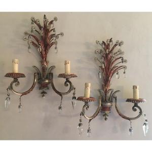 Pair Of Sconces With 2 Branches Late 19th Early 20th 