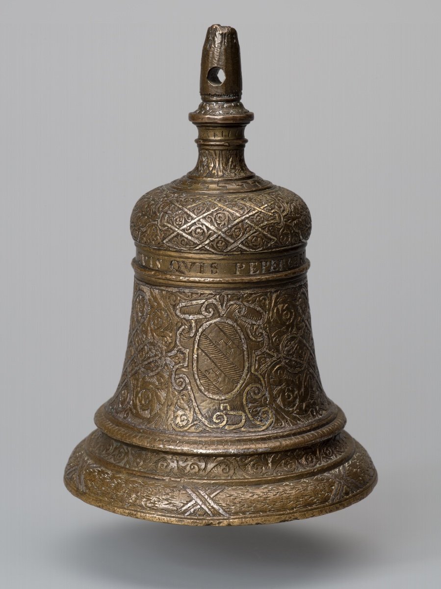 Proantic: Damascened Bronze Handbell By Alessandro Bonaventurini, Ital