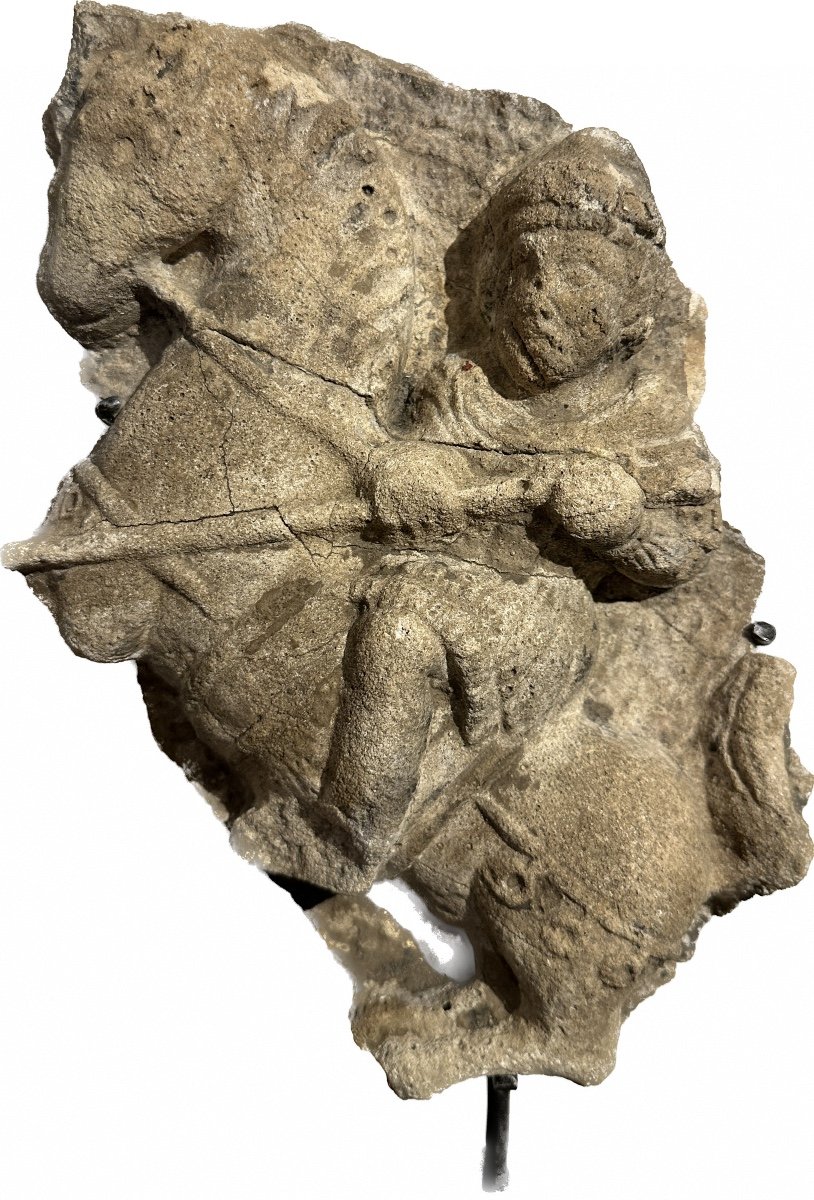 Limestone Relief With Saint Georges, France 15th Century