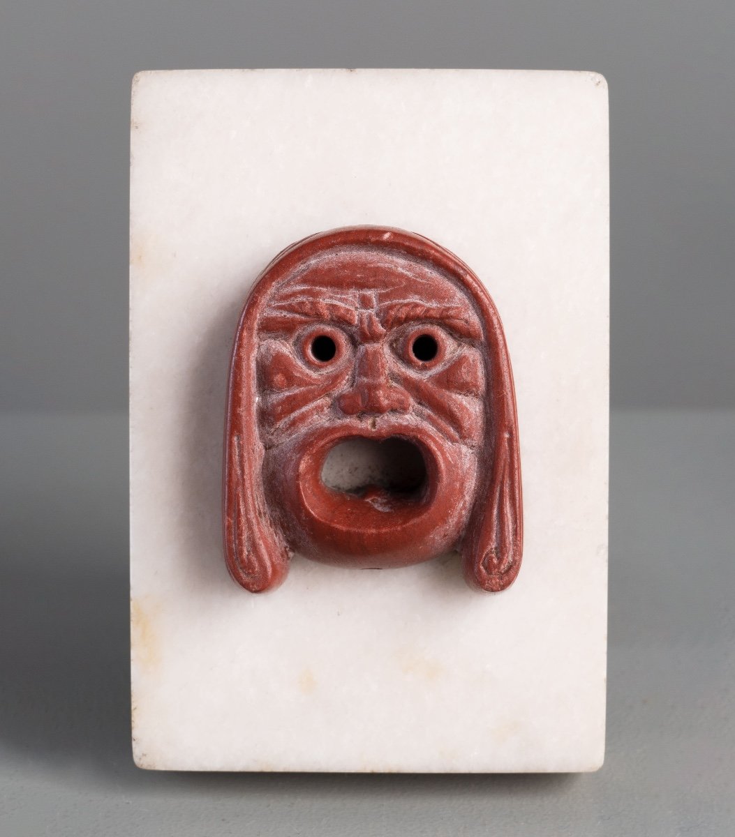 Ancient Roman Red Jasper Applique Of Tragic Actor-photo-2