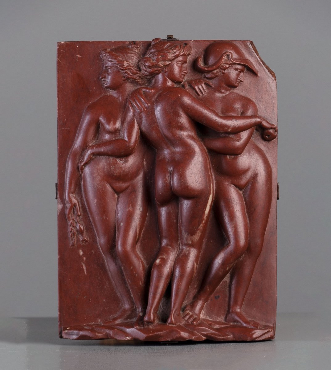 Italian Relief Plaque With The Three Graces In Rosso Antico-photo-2