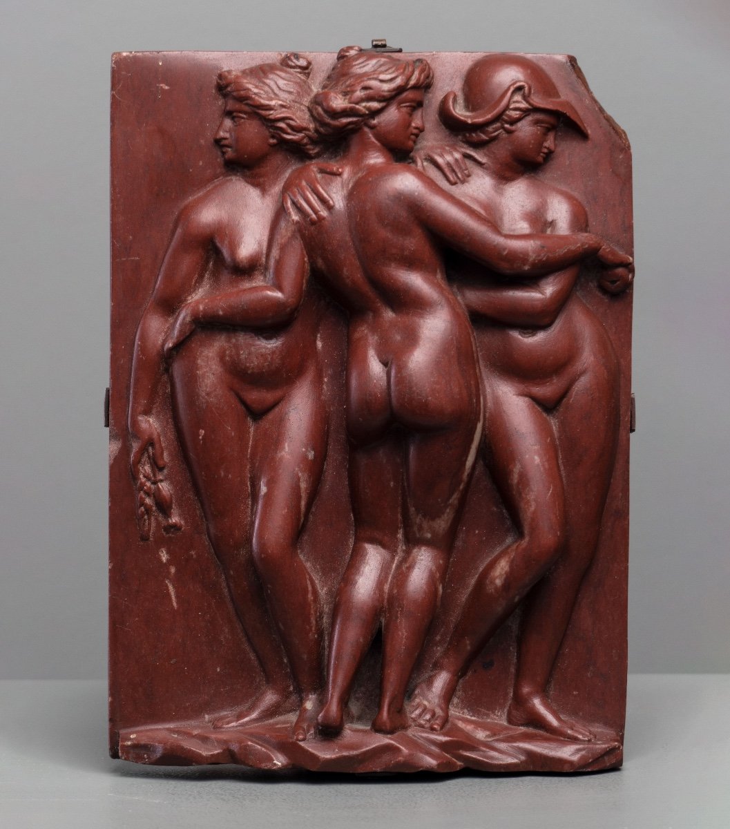 Italian Relief Plaque With The Three Graces In Rosso Antico