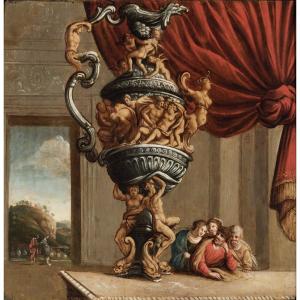 Painting Depicting Monumental Garden Vase Attr. To Attr. Jean Le Pautre