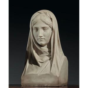 Buste En Marbre Italien d'Une Vestale, XIXe Siècle