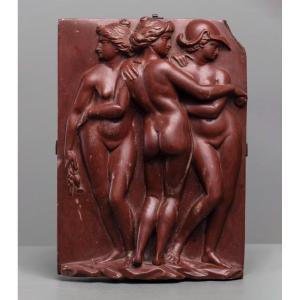 Italian Relief Plaque With The Three Graces In Rosso Antico