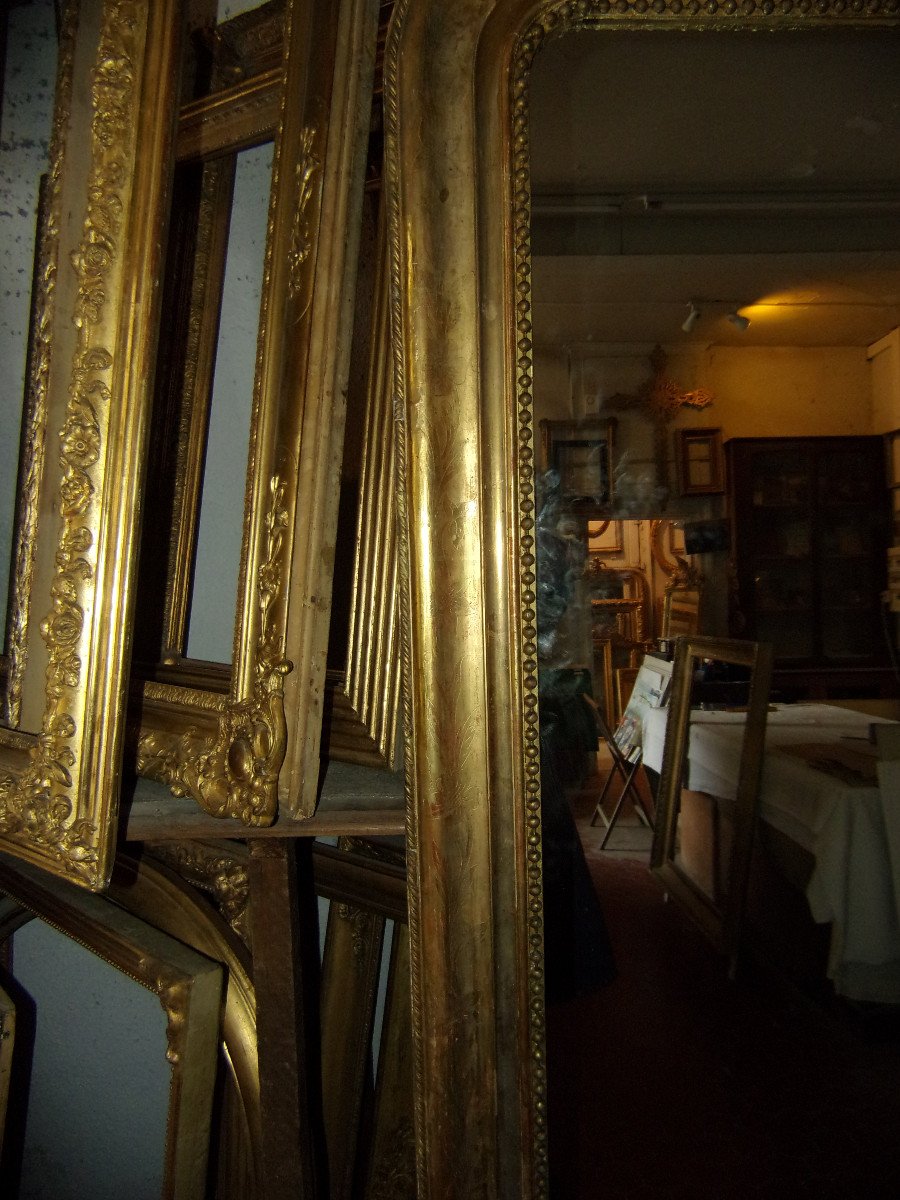 Grand Miroir époque 19 ème, En Bois Doré.-photo-5
