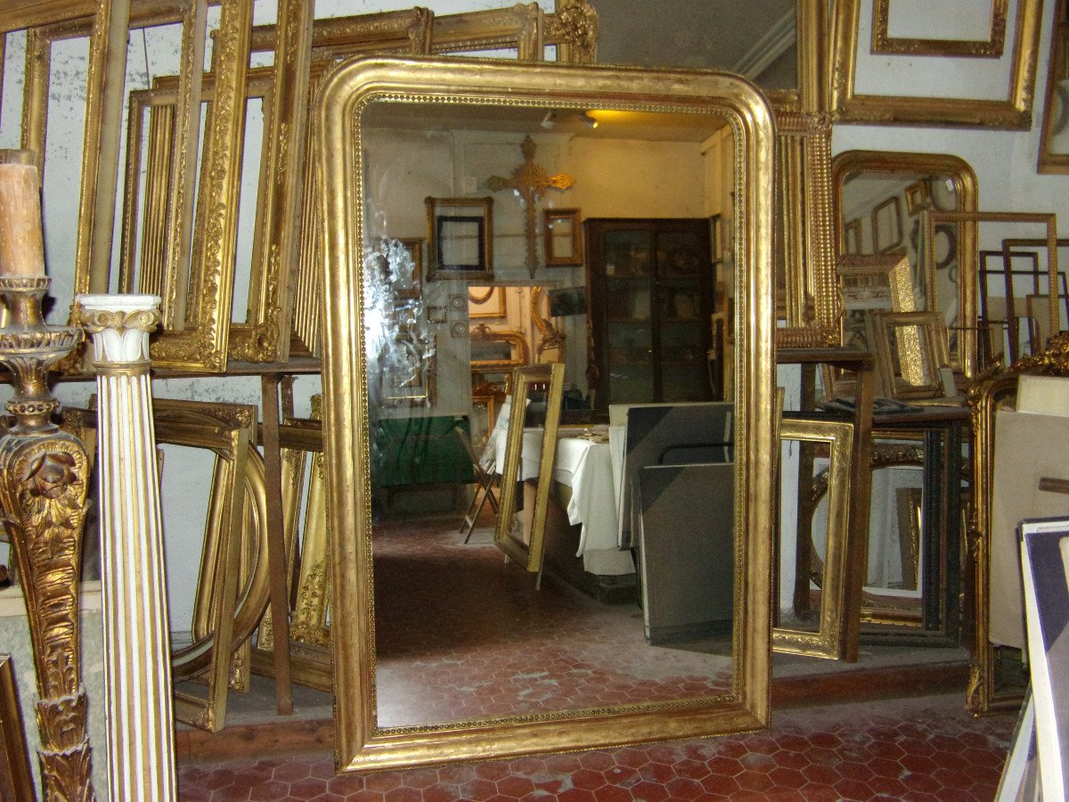 Grand Miroir époque 19 ème, En Bois Doré.