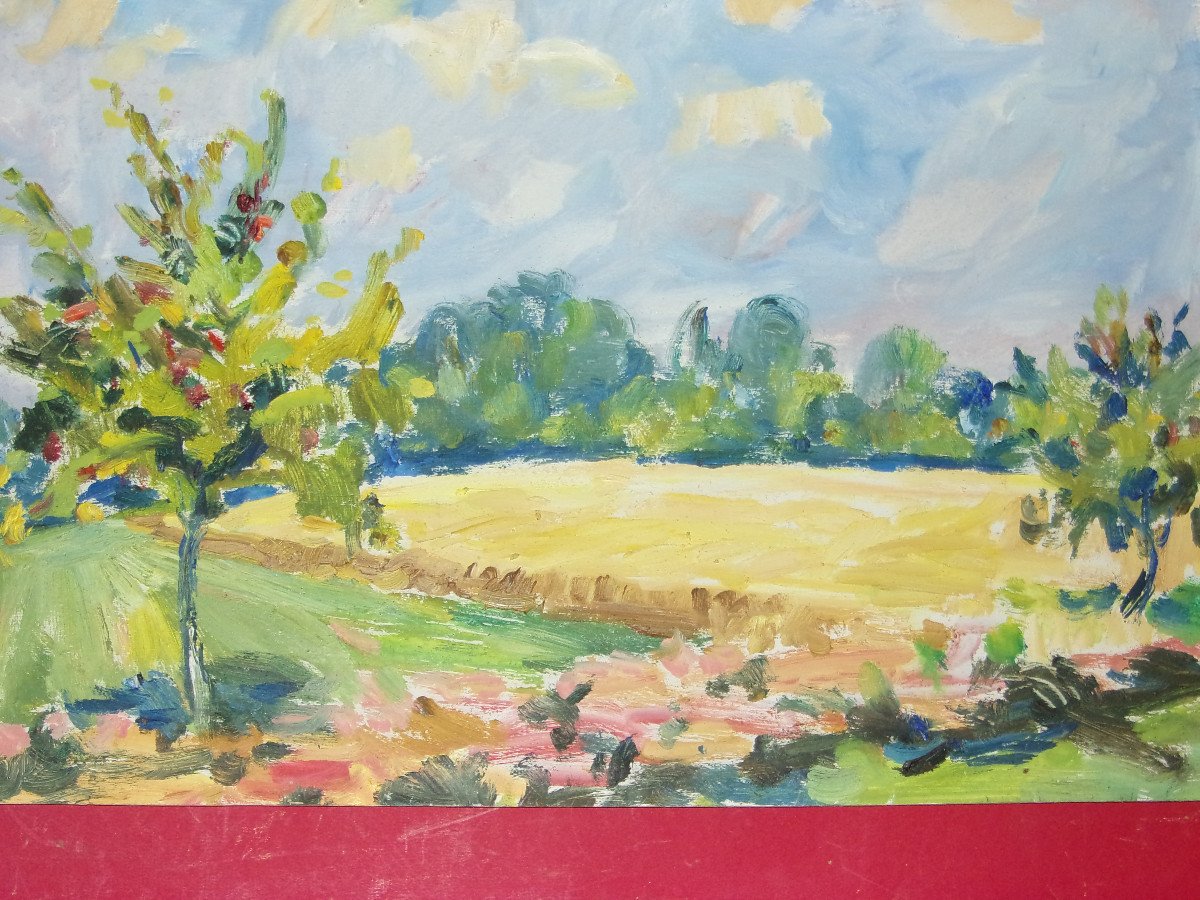 Limousin Landscape, Oil On Panel 20th Time By Aimé Vallat.-photo-3