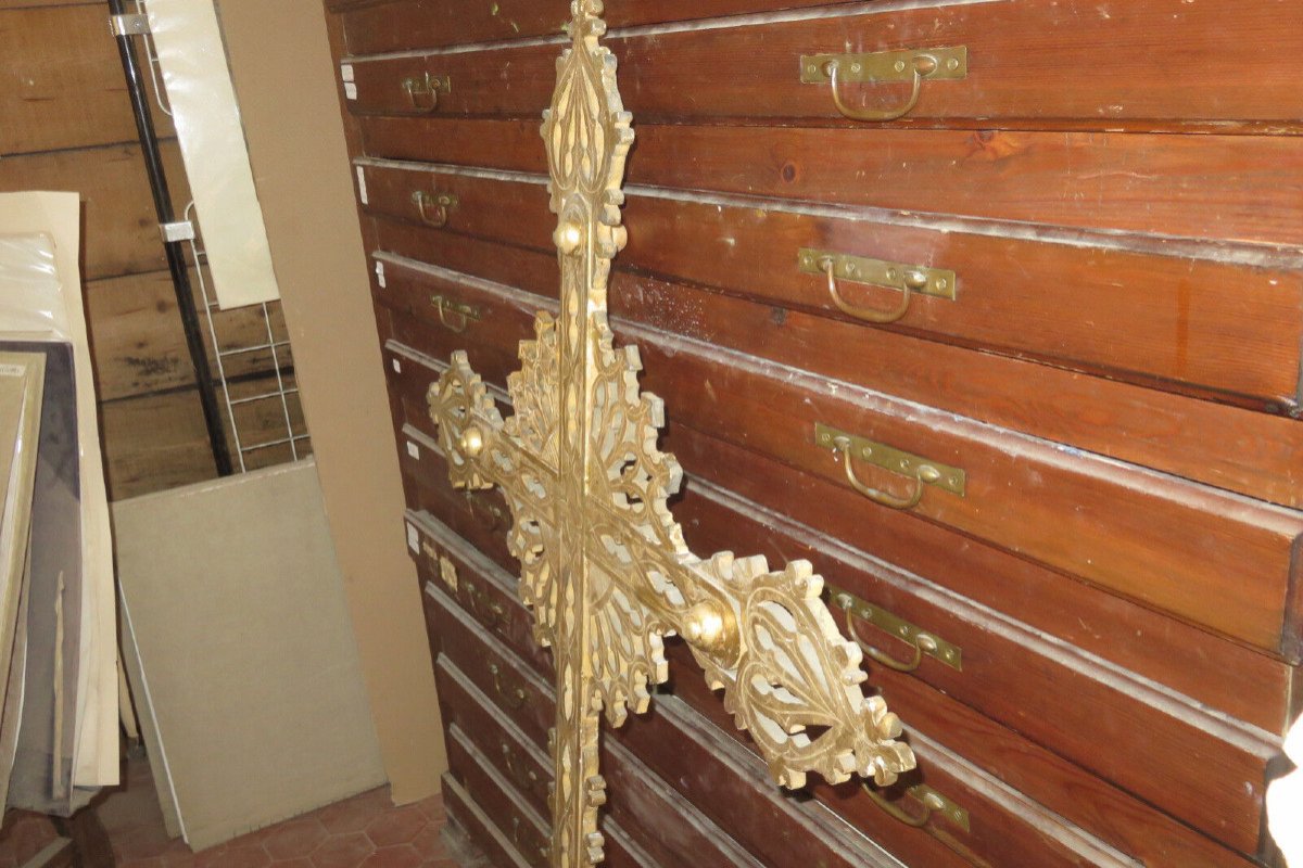 Processional Cross In Golden Wood, Early 19th Time.-photo-4