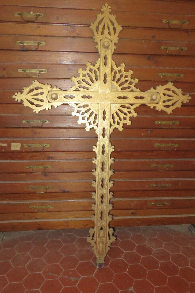 Processional Cross In Golden Wood, Early 19th Time.-photo-5