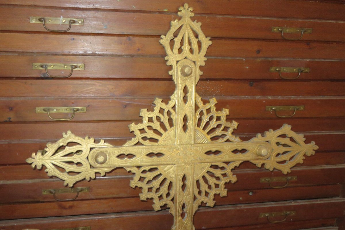 Processional Cross In Golden Wood, Early 19th Time.-photo-6