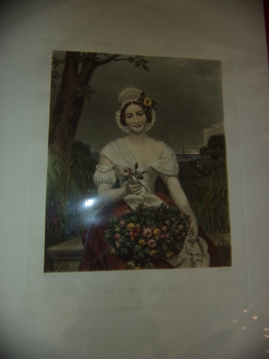 " Buy My Roses", Gravure Anglaise époque 20 ème.-photo-2