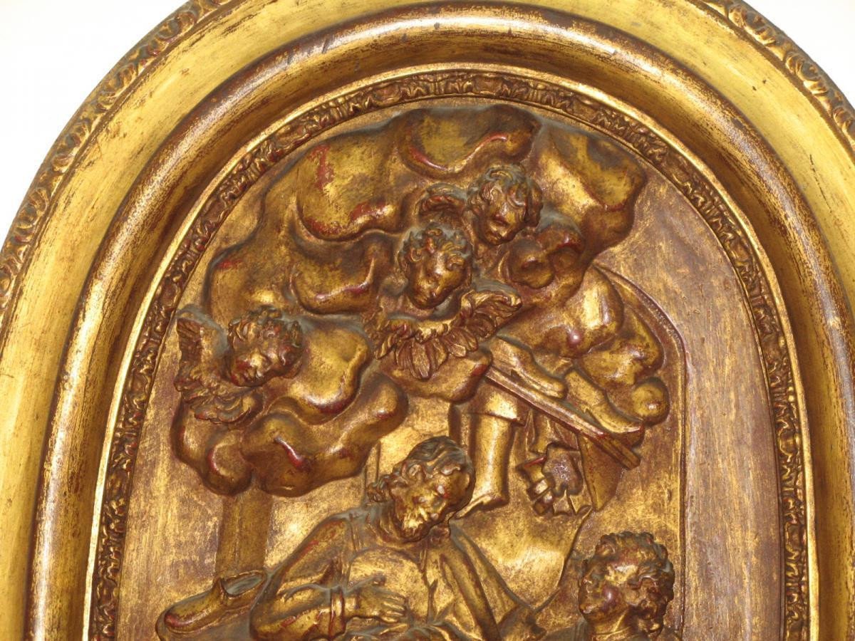 Scene With Christ, In Carved Wood, Gilded, 18th Century.-photo-3