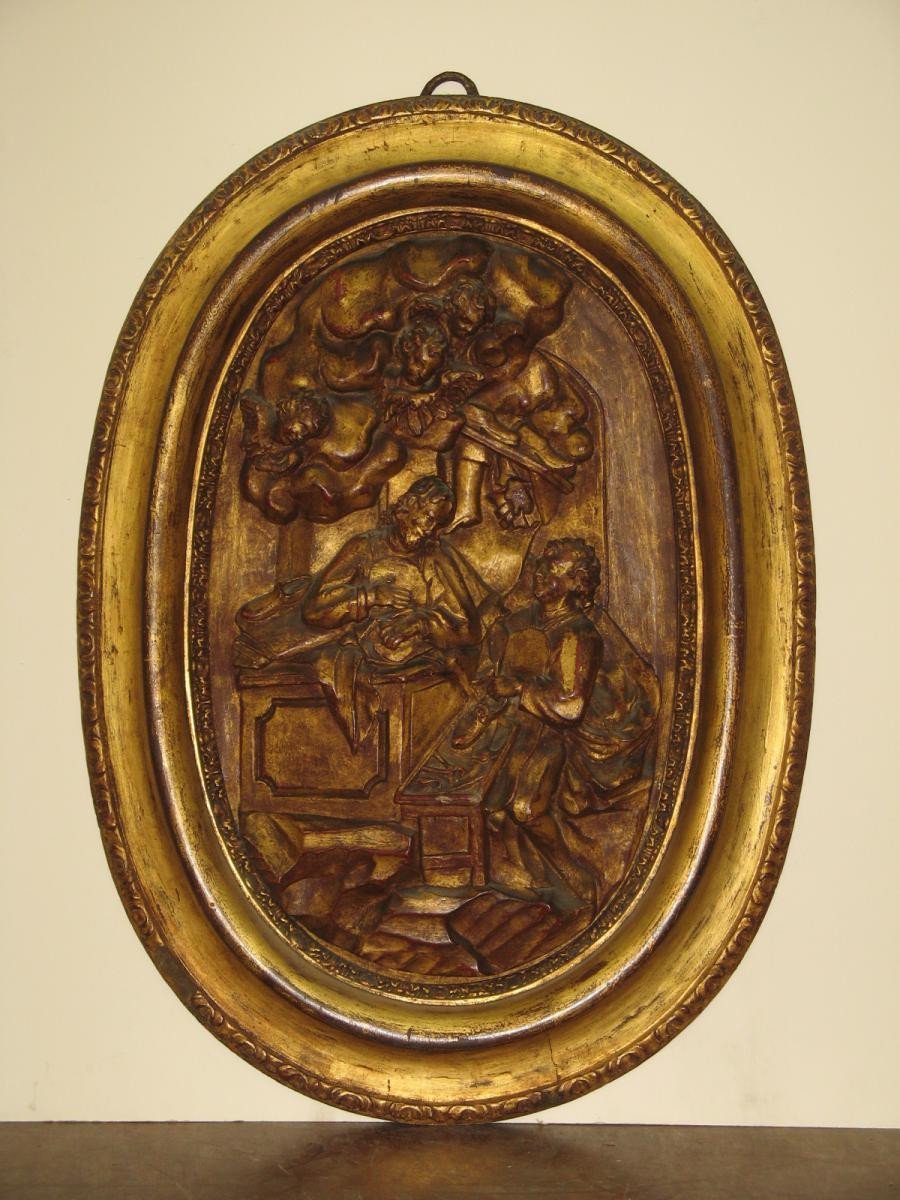 Scene With Christ, In Carved Wood, Gilded, 18th Century.-photo-4