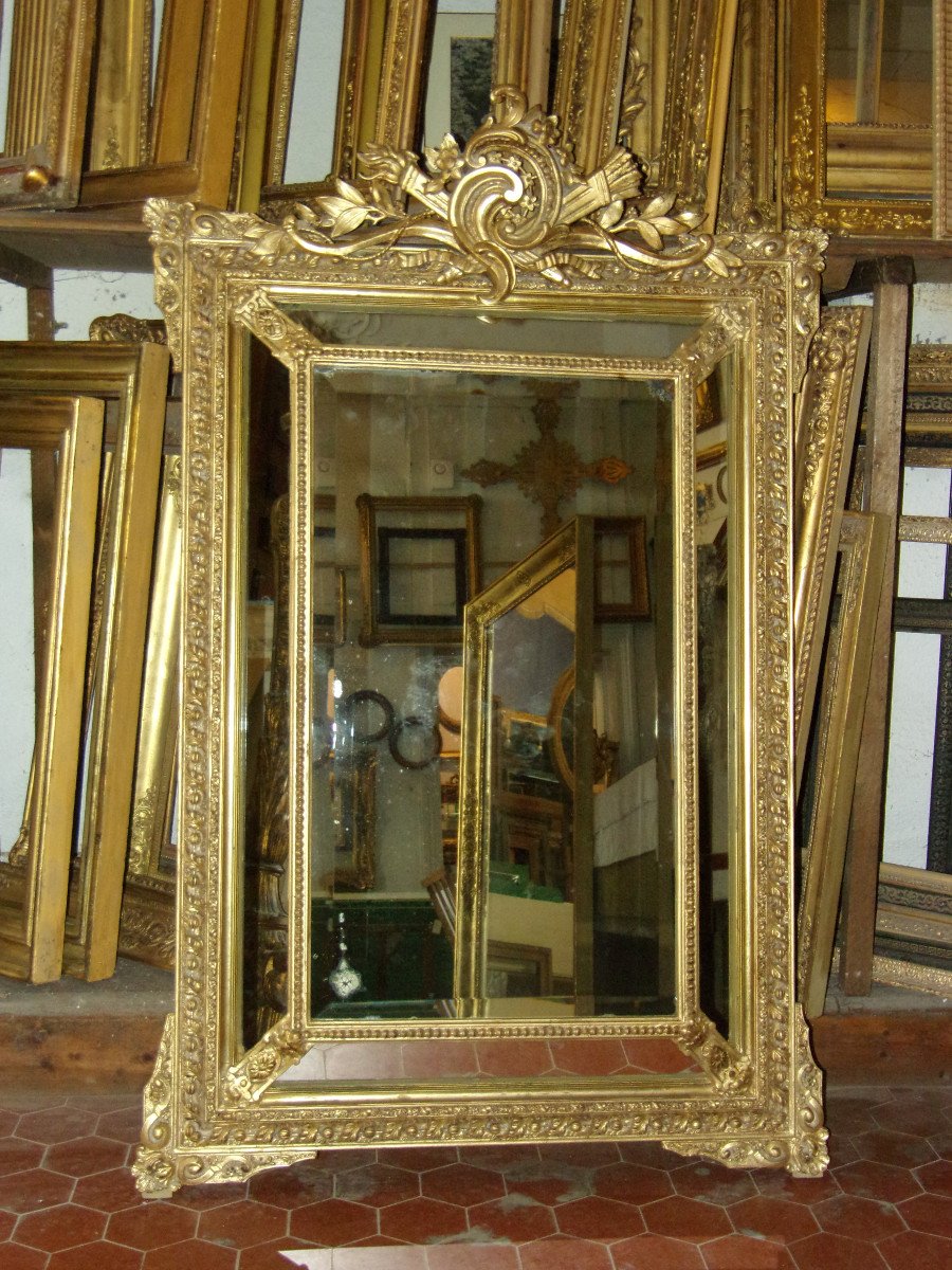19th Century Beaded Mirror, In Golden Wood.-photo-2