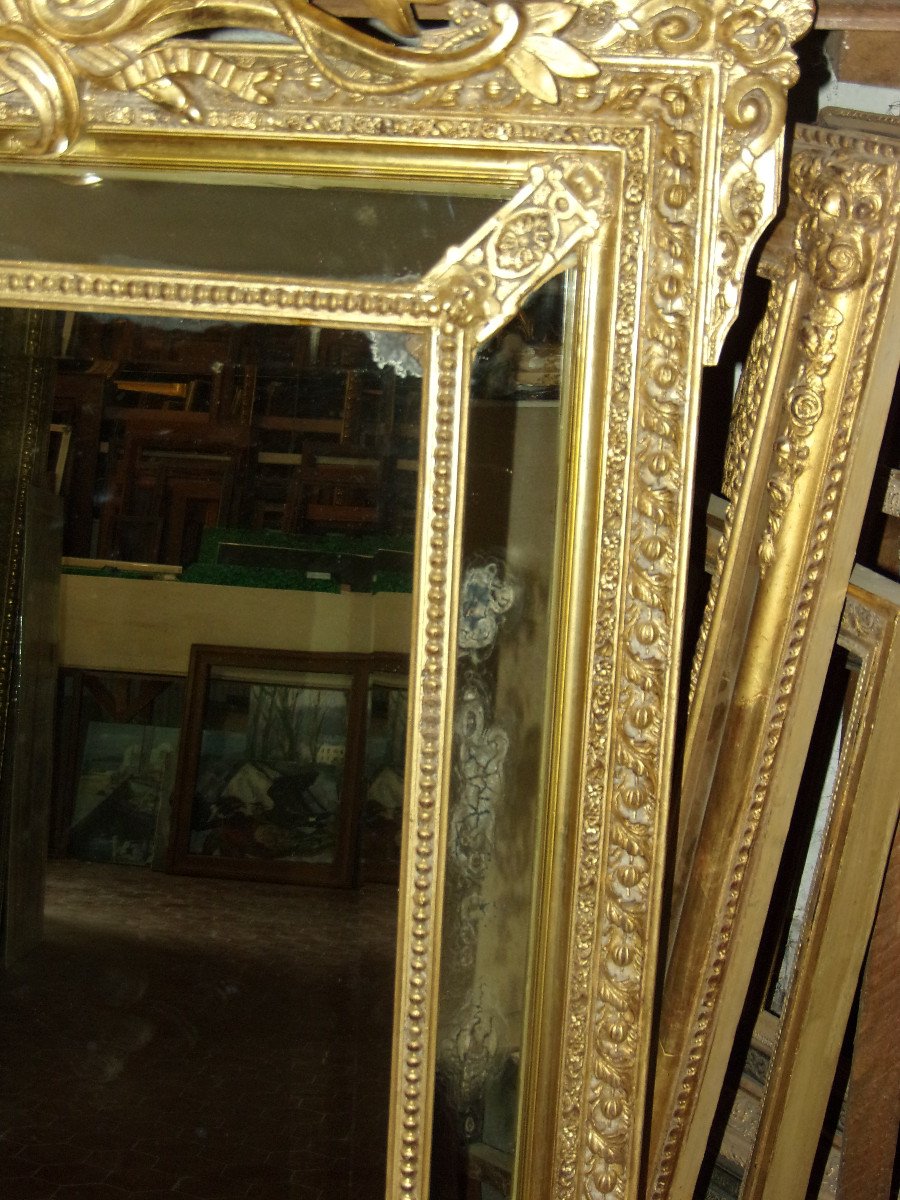 19th Century Beaded Mirror, In Golden Wood.-photo-3