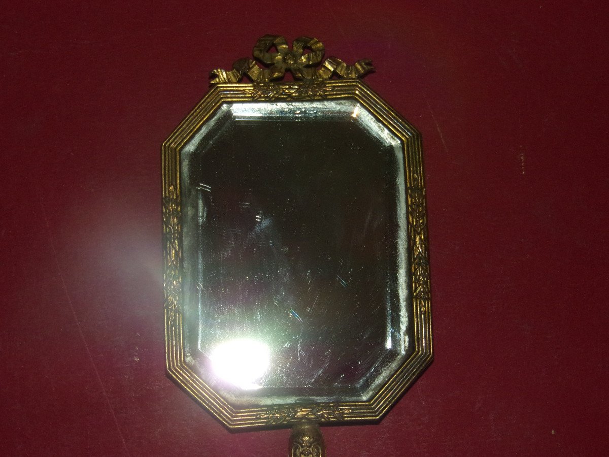 Facing Hand Mirror, In Copper, 19th Century.-photo-2