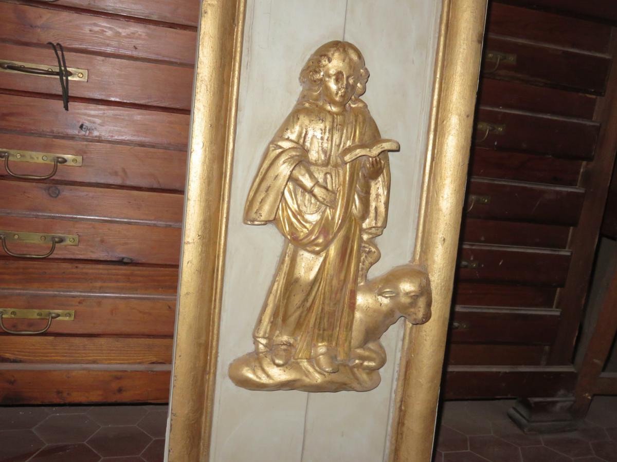 Gilded Wood And Painted With St John And St Luke, 18th Century.-photo-1