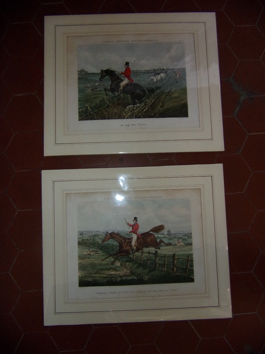 Lot De 4 Gravures Anglaises, Chasse à Courre, époque 19ème.-photo-2