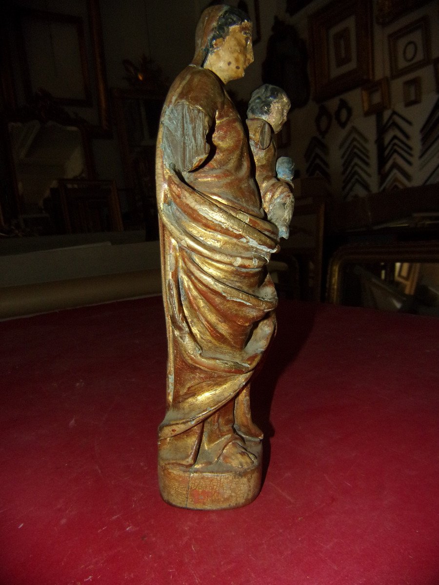 Vierge à l'Enfant, Statue époque Fin 17ème, En Bois Doré.-photo-3