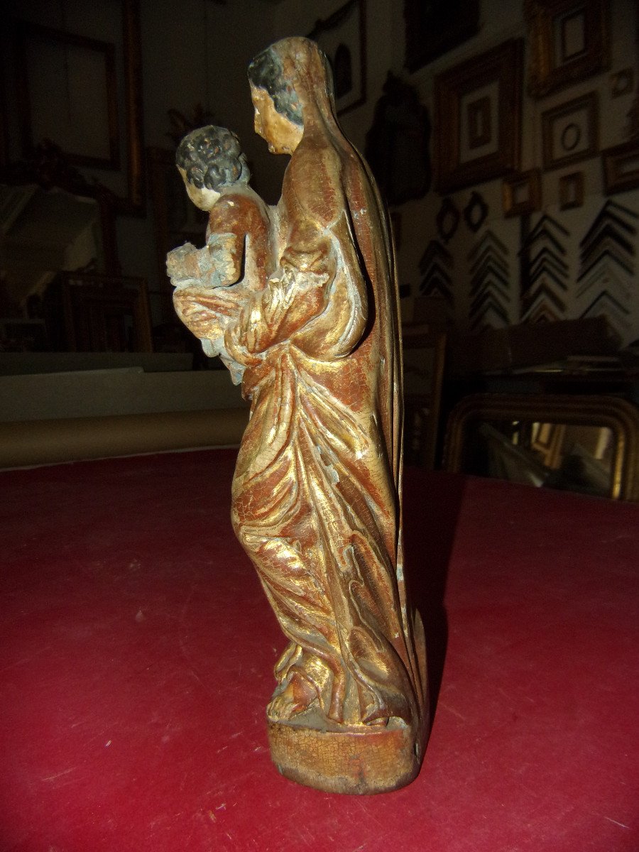 Vierge à l'Enfant, Statue époque Fin 17ème, En Bois Doré.-photo-4