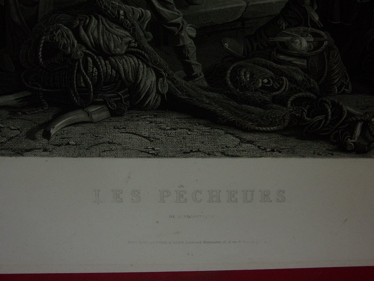 " Les Pêcheurs",  grande Gravure époque 19ème.-photo-2